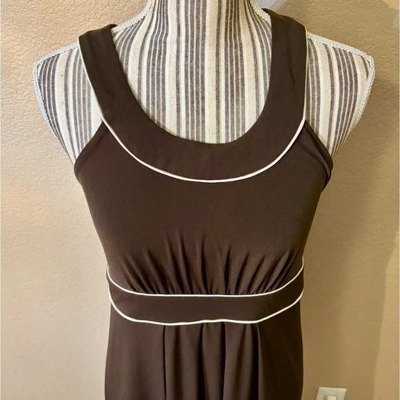 Banana Republic Dress Small Stretch Brown White Avocado Green Sleeveless Boho - Picture 2 of 14